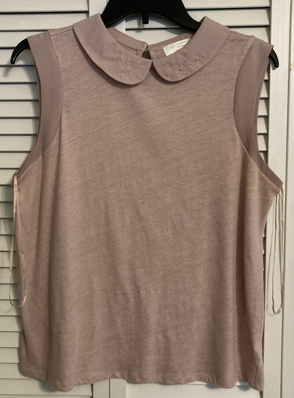 LC Lauren Conrad Runway Sleeveless Top Women's M Pink Linen Beaded Collar Casual