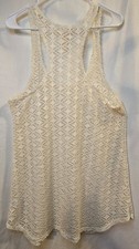 Miken Women White Sleeveless Sheer Crochet Lace Swim Suit Tunic Cover Up Size Lg