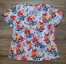 Divine Stretch By JDM Scrub Top Women's L Floral Flower Pattern Excellent Cond