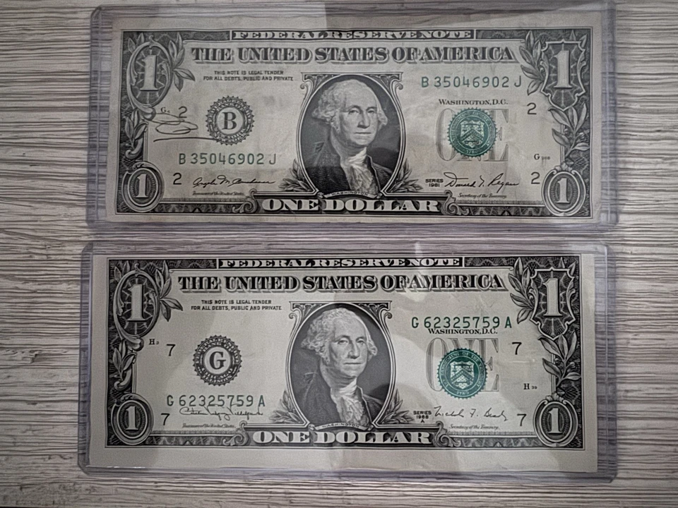 One Dollar Bill Error Lot with Misaligned Misprint, Miscut Offset, Ink Error - Image 2 of 2