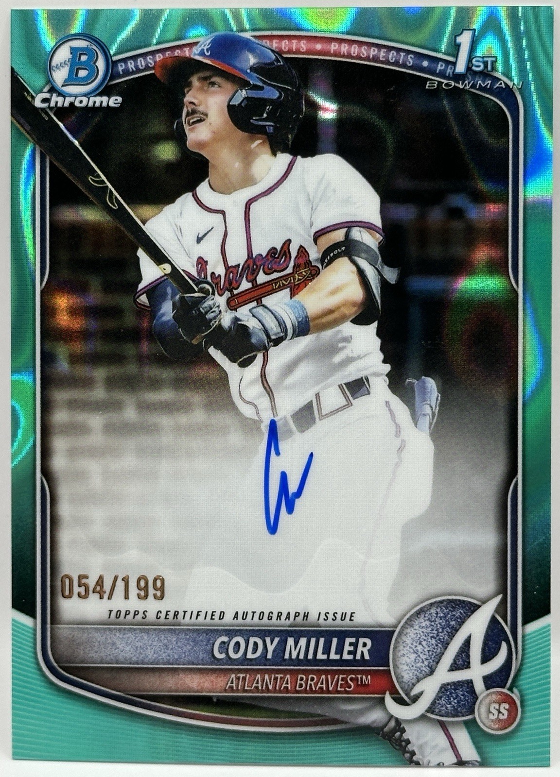 2025 Bowman Draft Cody Miller 1st Chrome Auto Aqua Lava Refractor /199 #CPA-CM
