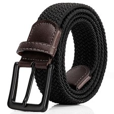 Mens Braided Belt, Woven Stretch Belts for Men Golf S - waist 30"-34" Black