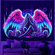Blacklight UV Reactive Tapestry Trippy Neon Wall Hanging Glow in Dark Art Decors