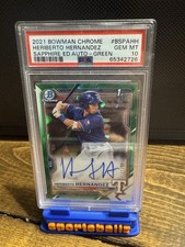 2021 HERIBERTO HERNANDEZ 2021 Bowman Chrome Sapphire Green /50 AUTO PSA 10 POP 2