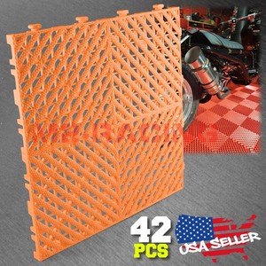 42pcs 16"x16" Orange Garage Floor Mat Perforated Flooring Tile Shop Interlocking