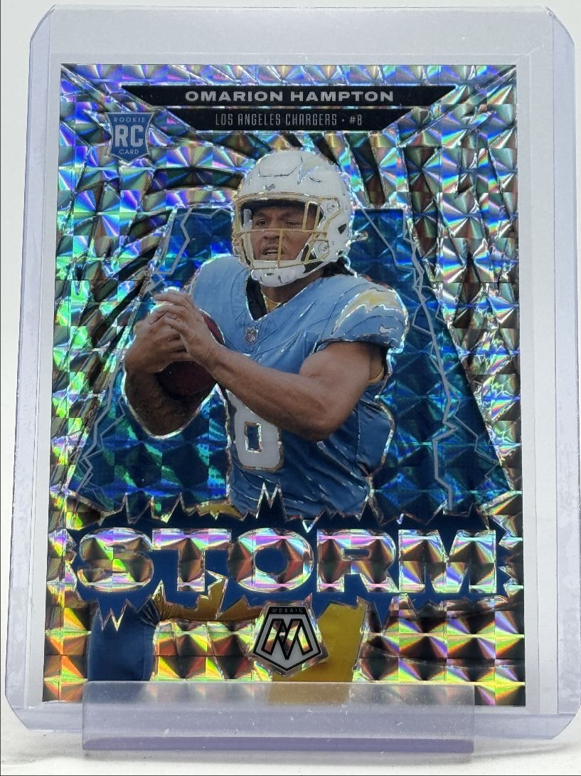OMARION HAMPTON 2025 MOSAIC STORM ROOKIE SILVER MOSAIC CHARGERS RC Q3615