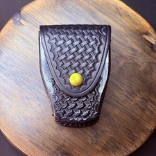 Tex Shoemaker 204 Vintage Handcuff Case Black Basketweave Brass Snap