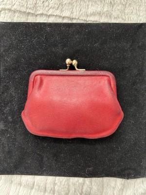 RARE Vintage Coach Kisslock Coin Change Purse Red Leather  ext / Black int 7155