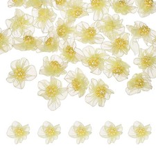 60 Pcs Fiori di Organza 1.2cm con Perline per DIY Gialli