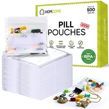 Homezome Pill Pouch Bags 6 mil Pack of 500- BPA Free 3x2.75 inches Reusable P...