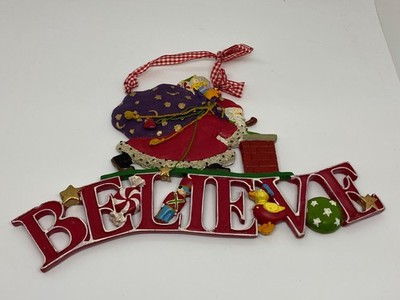 Mary Engelbreit  Believe'' Christmas Collection Wall Door Decor Sign Santa