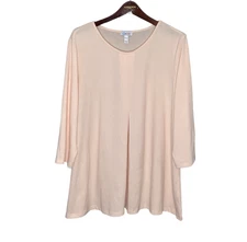 Denim & Co XL Blush Heavenly Knit Jersey Round Neck 3/4 Sleeve Tunic A383254