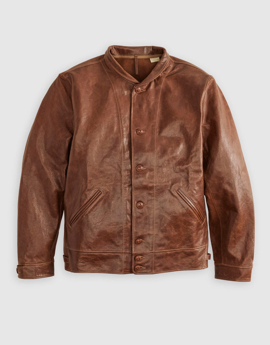 LEVI'S Menlo Cossack Leather Jacket Brown Albert Einstein | eBay