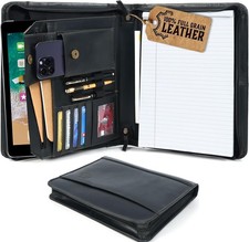 Portfolio Organizer with Zipper for Men Women, Leather Padfolios BusinessResume