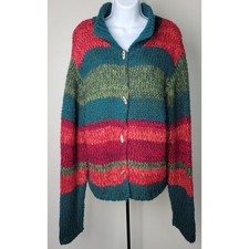 FIELDGEAR Striped Button Front Chunky Knit Cozy Cabinecore Cardigan Sweater sz L
