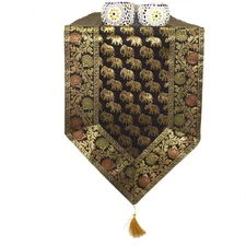 Indian Hand Art Animal Print Silk Table Cloth for Christmas Decor, Vintage Lo...