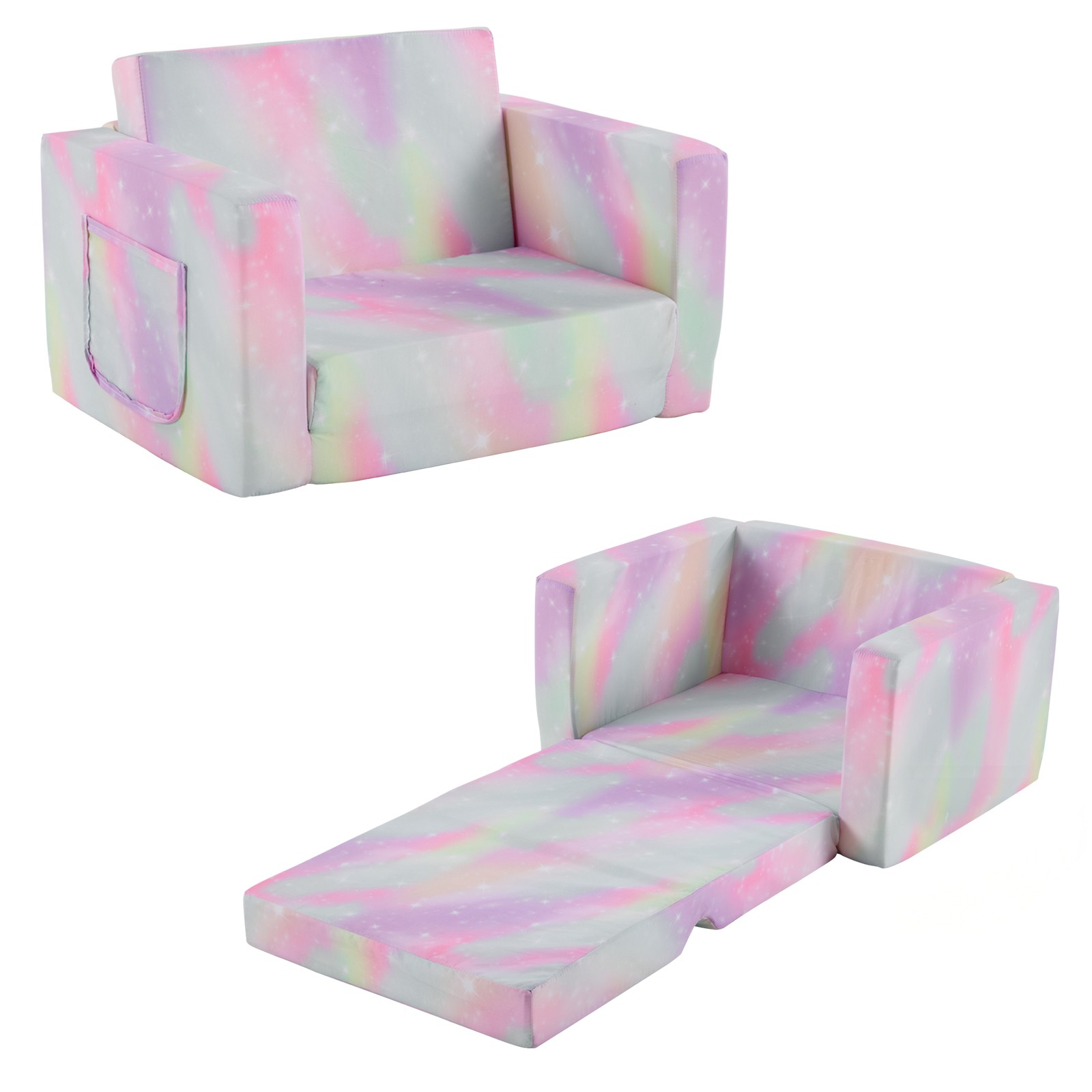 Kids Sofa Chair, Convertible 2-in-1 Fold Out Toddler Lounger