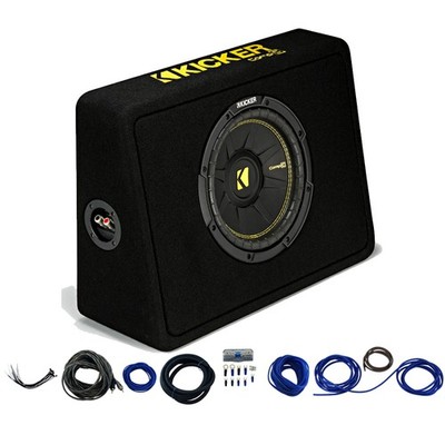 Kicker 44TCWC104 10'' CompC Loaded Subwoofer Enclosure & Car Audio Install Kit