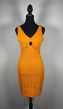 GUESS Orange Keyhole Front V Neck RETRO Bodycon Mini Dress Size S-2 Y2K