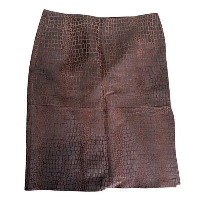 Max Studio Brown Croc Embossed Leather Pencil Skirt High Waist A307H11 10