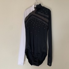 Weissman Black White Embellished Leotard Dance Bodysuit Gymnastics Small Adult