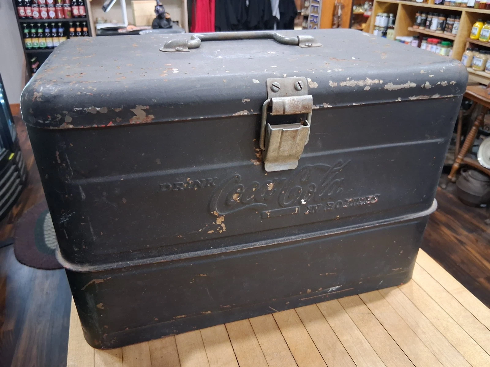 Coca-Cola Embossed Metal Ice Chest Cooler, Black Repaint