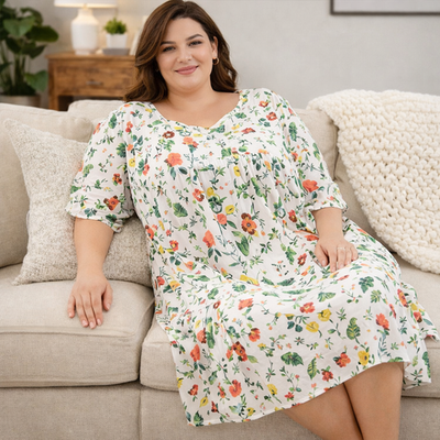 Tpuabr Mumu House Dress 3XLARGE White Green Floral Mom Loungewear Nightgown  Soft