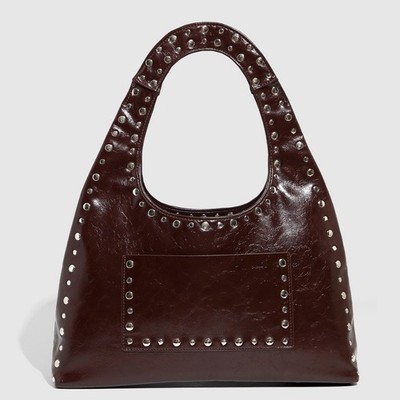 PU Leder Punk Stil Schultertasche Retro Handtasche für Arbeit Schule Einkaufen