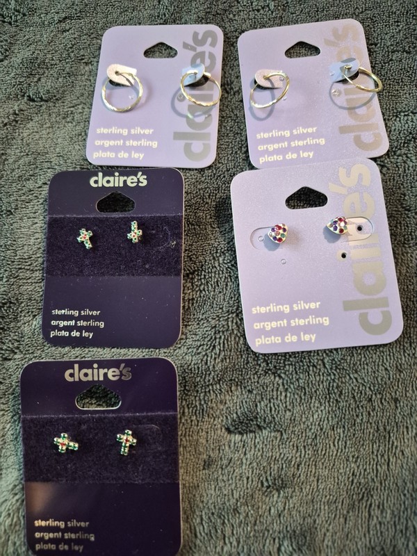 Claire’s Sterling Silver, Argent Sterling, Plata De Ley  Earrings 5 Sets Lot