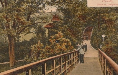 Postcard Chemnitz from 1908 - lot in the city garden - publisher Max Scholz, Leipzig