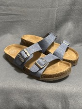 Wonder Nation Girls 4 Double-Buckle Slide Sandals in Light Denim Blue