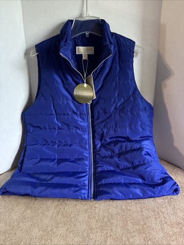 Michael Kors Large Dark Azurite Puffer Vest Jacket MK Charm Women's, MSRP $125
