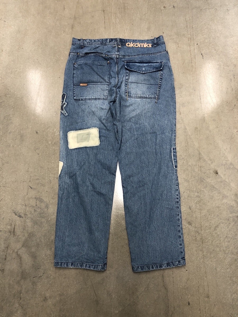 Vintage Y2K Akademiks Baggy Style Patchwork Denim Jeans Mens 36x34