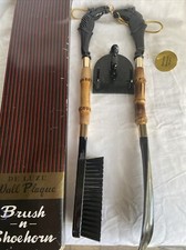 Vintage Horse Head Bamboo Shoe Horn  Lint Clothing Brush Set Equine