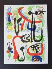 Joan Miro "People And Animals" Mounted Color offset Lithograph Limited Ed. 1972