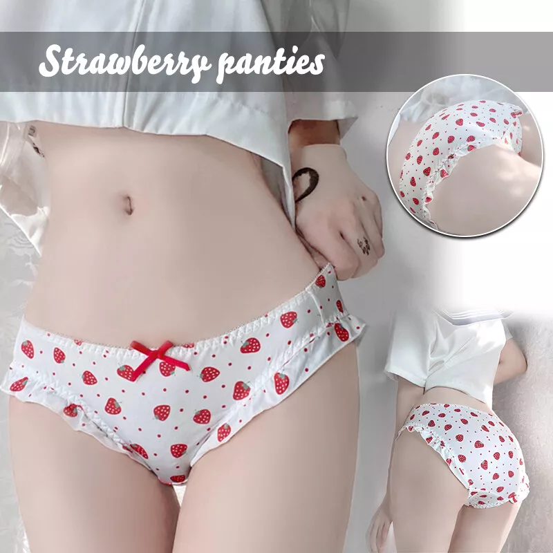 Lolita Strawberry Ruffle Brief Sweet Bow Panties Japanese Mori Girls  Underwear