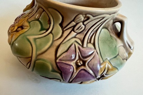 1935 Roseville Pottery 268-4 Morning Glory Floral Round 2 Handled Bowl - Picture 2 of 7
