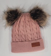 Girls Winter Knit Hat 2 Faux Fur Pompoms One Size 34-54cm/13.3-21.2in 0-5 Years