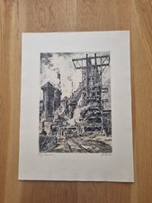 Kupferstich Holzstich Bild Ruhrgebiet Zeche Kohle Tagebau