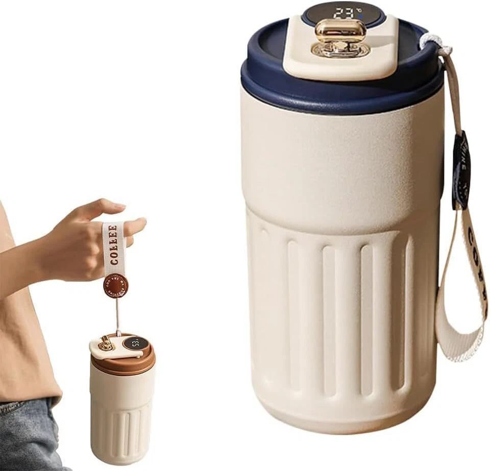 Tazza Termica 40 Oz (1.18 L) In Acciaio Inox - Beige, Con Coperchio E Cannuccia, Thermos Per Acqua, Caffè, Tè, Da Viaggio - 4