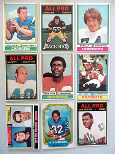 1974 Topps Football Cards-35 Total-Unitas, Lilly, Simpson, Carmichael, Plunkett