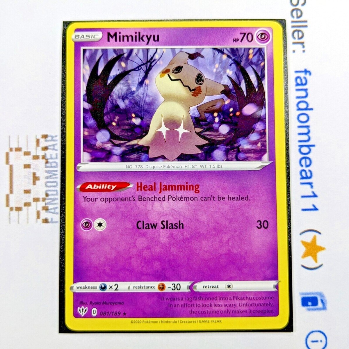 Mimikyu RARE card 081/189 SWSH Darkness Ablaze 2020 Disguise