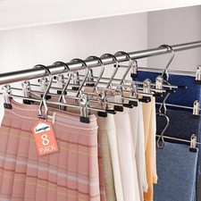 8 Pack Metal Skirt Hangers Pants Shorts Space Saving Hangers with Clips