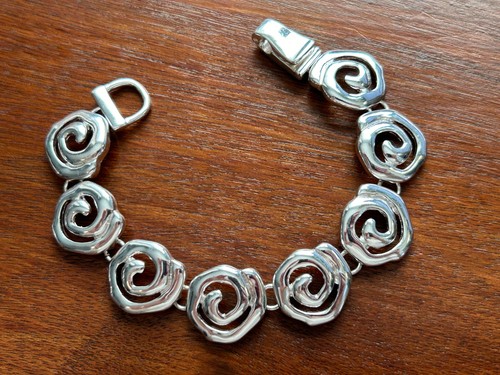 Vintage silberfarbenes Spiralpanel Link Armband magnetischer Verschluss