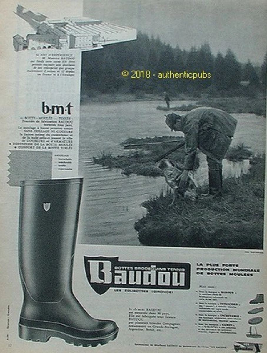 PUBLICITE BAUDOU BOTTES BRODEQUINS TENNIS CHIEN CHASSE CHASSEUR DE