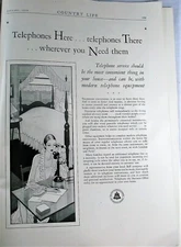 1929 AT&T Candlestick Telephones Here & There Bell System Illustrated Print Ad