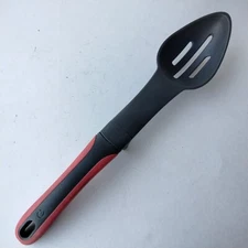 Slotted Spoon Egg Shape With Spoon Rest Built In Red