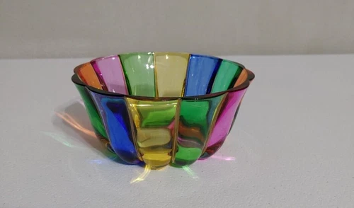 Rare Vintage Painted Murano Glass Decorative Bowl Multicolor