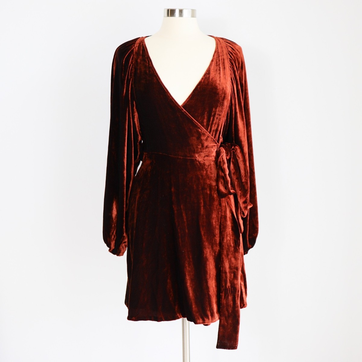A.L.C Womens Dress 2 Red Velvet Carlo Mini Wrap Dress Cognac V Neck Long  Sleeve
