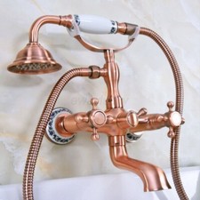 Telephone Style Bathtub Mixer Tap Red Copper Hand Shower Wall Mounted Faucet